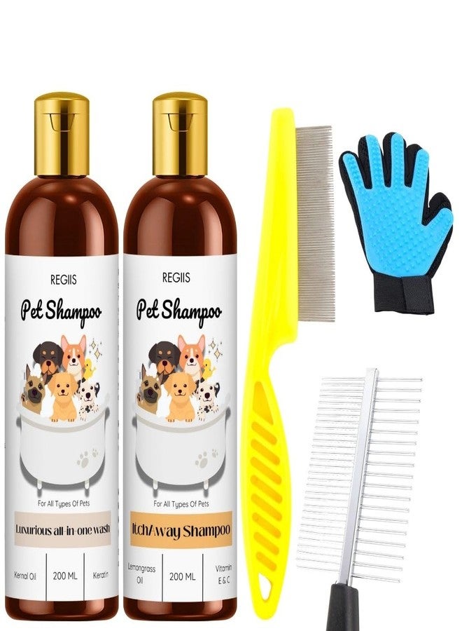 REGIIS Pet Shampoo Set with Grooming Tools, 200ml, All-in-One Wash and Lemongrass Formula(Pack of 5) - Image 1